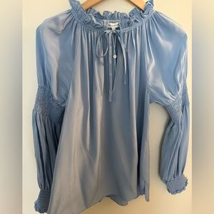 Rebecca Taylor Soft Blue Silk Long Sleeve Blouse 2 NWT